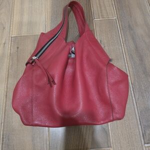 Source Unknown Red Pebbled Leather Shoulder Tote